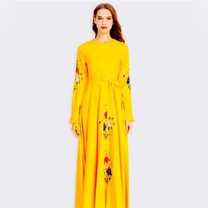 Luom Floral Belted yellow maxi woman’s 
dress Sz XL NWOT